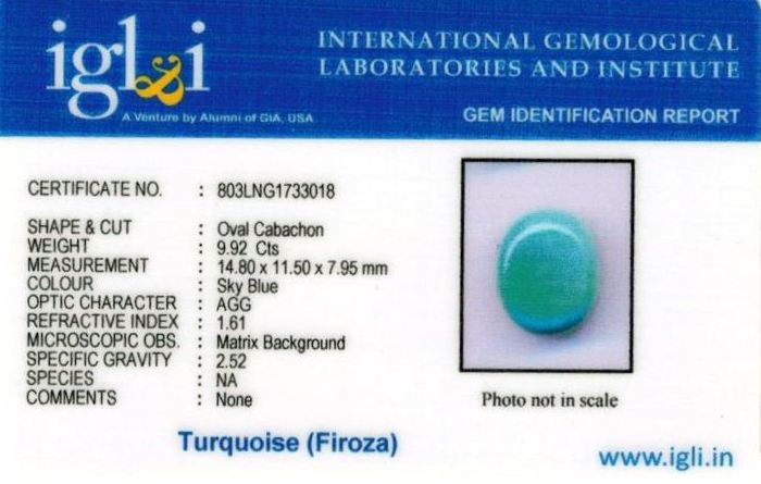 Click to view certificate 11.25-ratti-certified-turquoise-firoza-stone Certificate (ID-143)