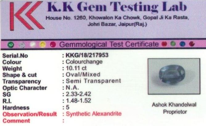 11.25-ratti-certified-alexandrite-stone Certificate (ID-107)