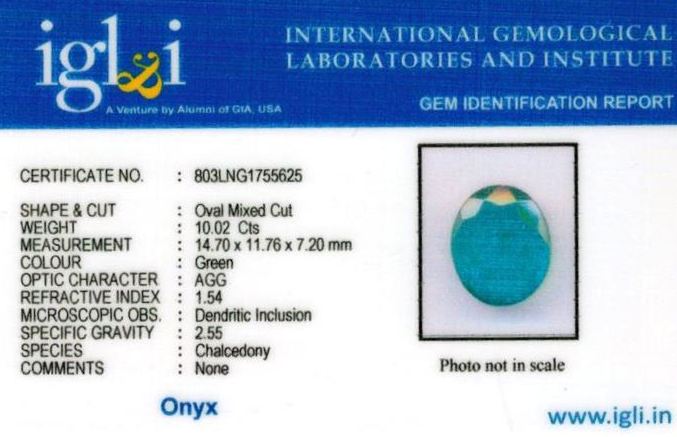 Click to view certificate 11.25-ratti-certified-greenonyx-stone Certificate (ID-106)