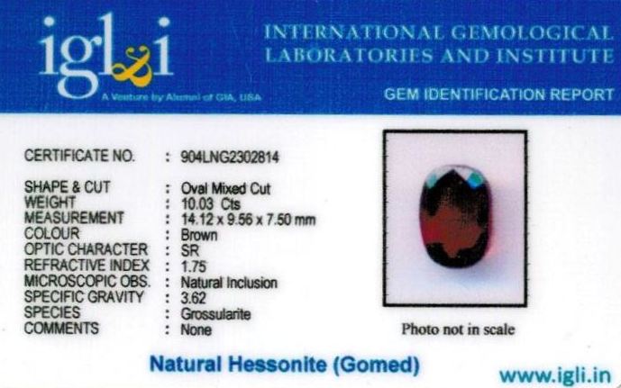Click to view certificate 11.25-ratti-certified-hessonite Certificate (ID-314)