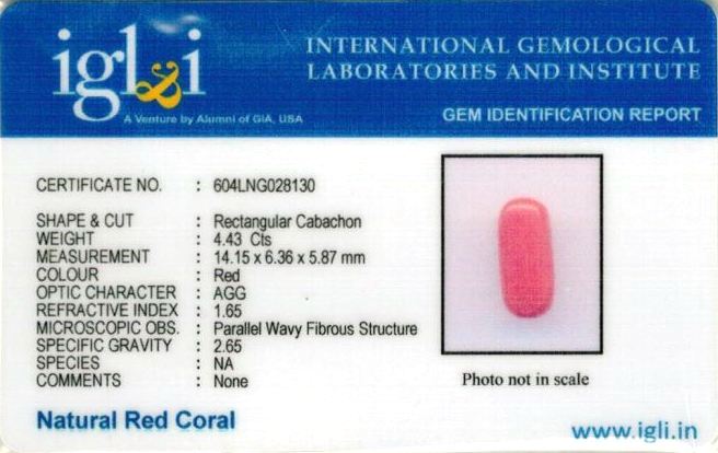 Click to view certificate 4.92-ratti-certified-red-coral-gemstone Certificate (ID-113)