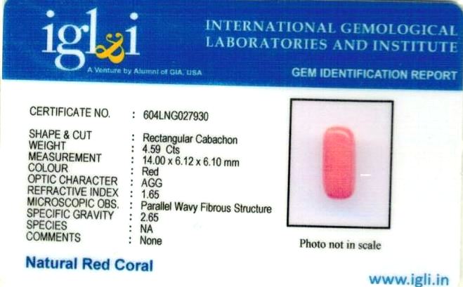 Click to view certificate 5.1-ratti-certified-red-coral-gemstone Certificate (ID-118)