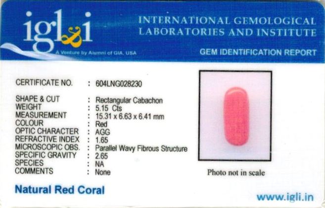 Click to view certificate 5.72-ratti-certified-red-coral-gemstone Certificate (ID-129)