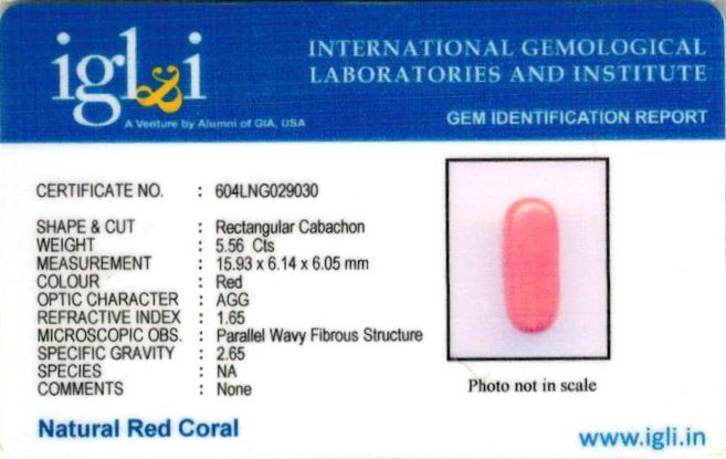 Click to view certificate 6.18-ratti-certified-red-coral-gemstone Certificate (ID-130)