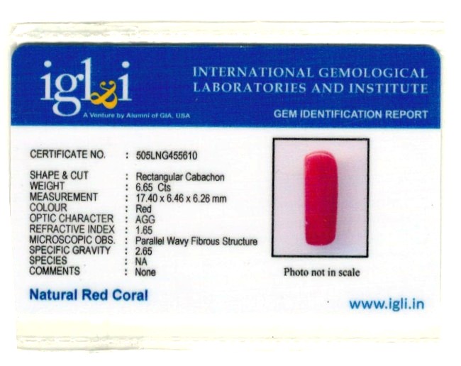 Click to view certificate 7.39-ratti-certified-red-coral-gemstone Certificate (ID-204)
