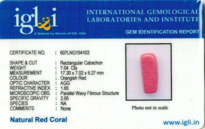 Click to view certificate 7.82-ratti-certified-red-coral-gemstone Certificate (ID-238)
