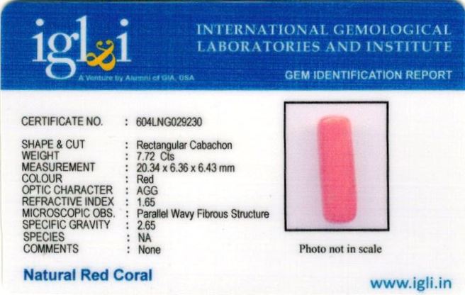 Click to view certificate 8.58-ratti-certified-red-coral-gemstone Certificate (ID-137)