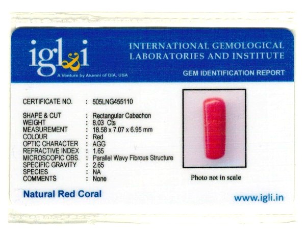 Click to view certificate 8.92-ratti-certified-red-coral-gemstone Certificate (ID-213)