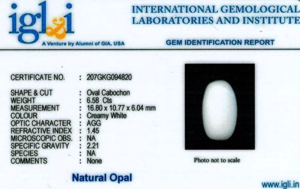 7.25-ratti-certified-white-opal Certificate (ID-158)
