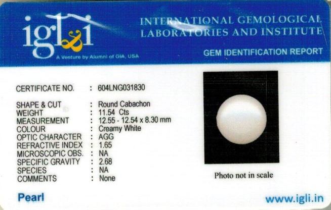 Click to view certificate 12.22-ratti-certified-white-pearl-gemstone Certificate (ID-108)
