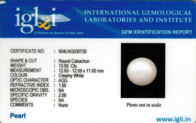 Click to view certificate 14.44-ratti-certified-white-pearl-gemstone Certificate (ID-110)