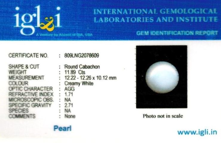 Click to view certificate 13.25-ratti-certified-white-pearl Certificate (ID-203)