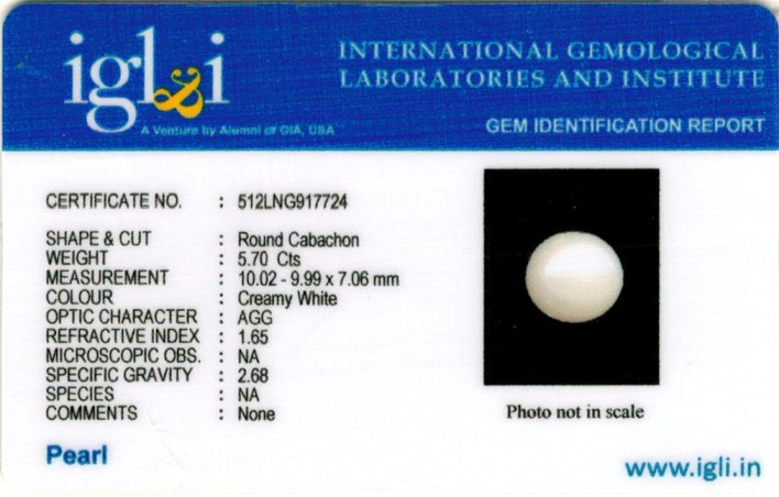 Click to view certificate 5.56-ratti-certified-white-pearl-gemstone Certificate (ID-101)
